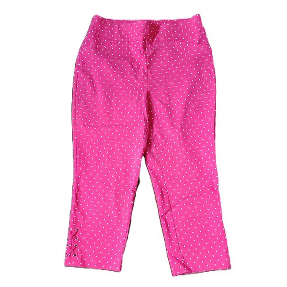 NEW! Chico's Tag Sz 1 / Medium Pink Dotted Josie Slim Stretchy Capri Pants - Picture 1 of 6